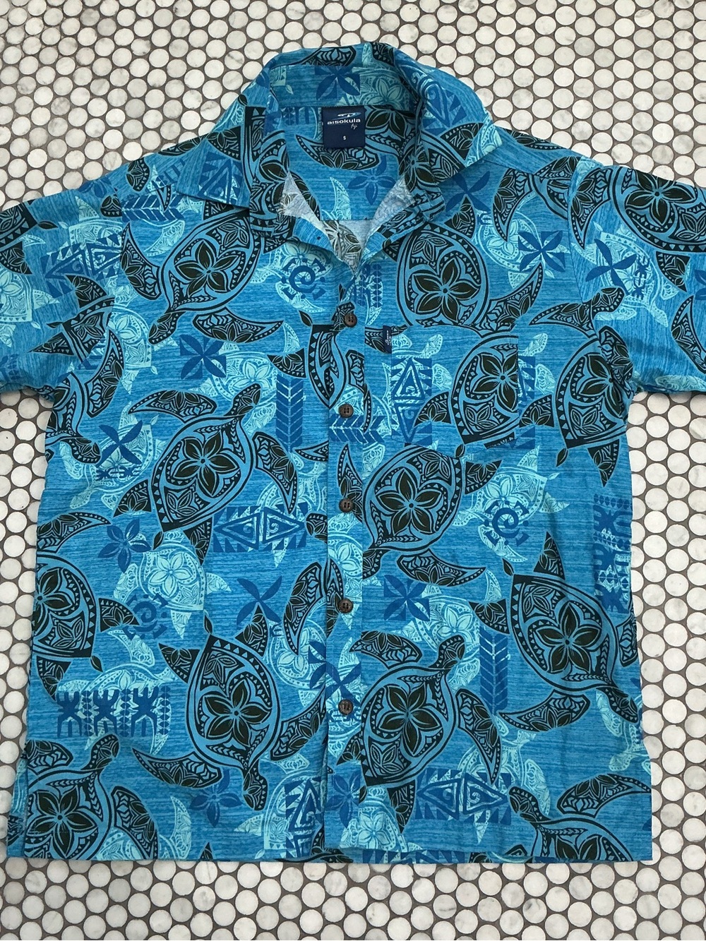 AISOKULA Fiji Turtle Blue Aloha Bula Shirt Men’s Size S - Picture 2 of 10